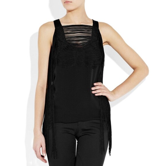 GUCCI TOP BLACK SILK LONG FRINGE SLEEVELESS sz IT 42 US 6 - Picture 2 of 14